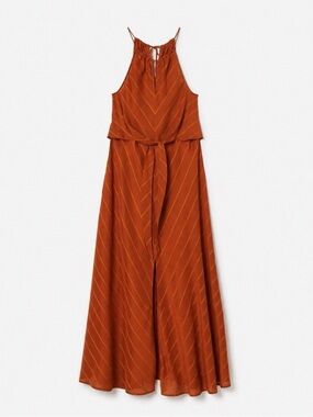 H&M Rust-Orange Striped Halter Tie-Waist Maxi Dress